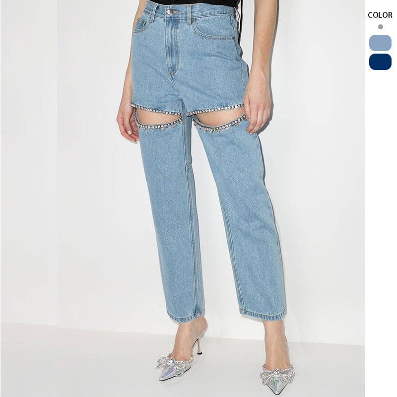 Women's jeans with cut-outs and sparkling details, size GR