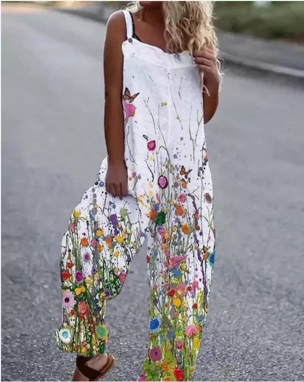 GR | Large floral pattern lightweight fabric jumpsuit