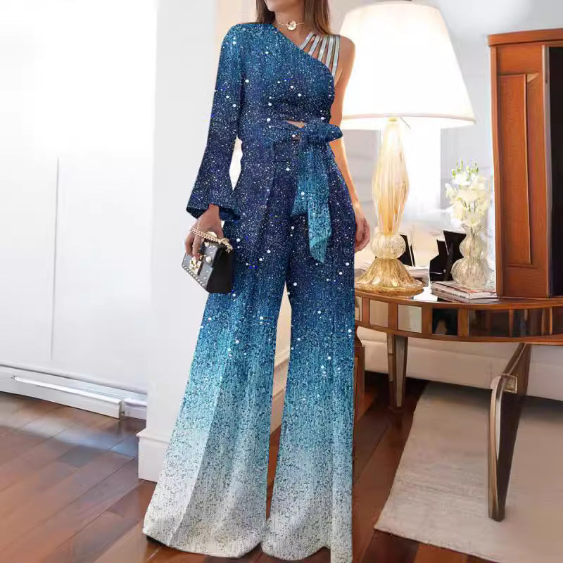GR | Off-Shoulder Wide Leg Trousers Set