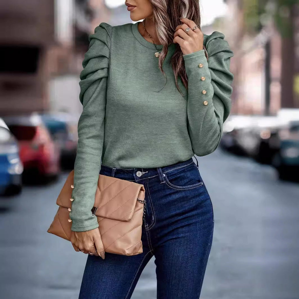 Damen entspannter Pullover mit modischen Rüschendetails und hochgelegten Ärmeln GR