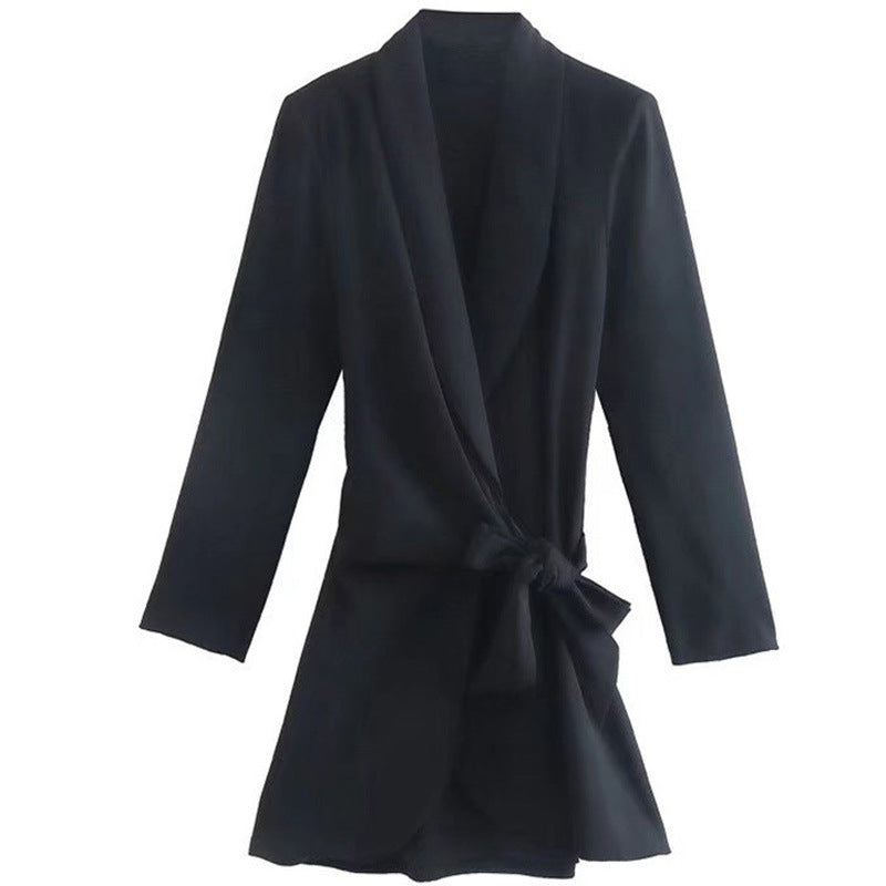 Women's elegant wrap blazer with a fashionable cut and adjustable belt, size S