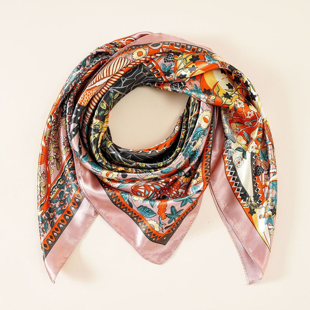 Women's luxurious silk scarf with an artistic floral design and shimmering sheen, size GR