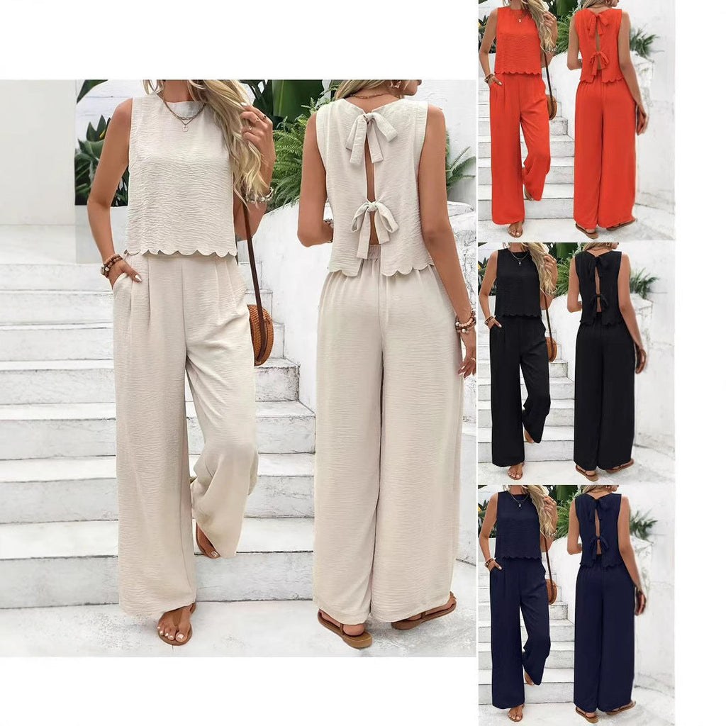 Women's casual jumpsuit with chic back cutout and wide leg, size [size]