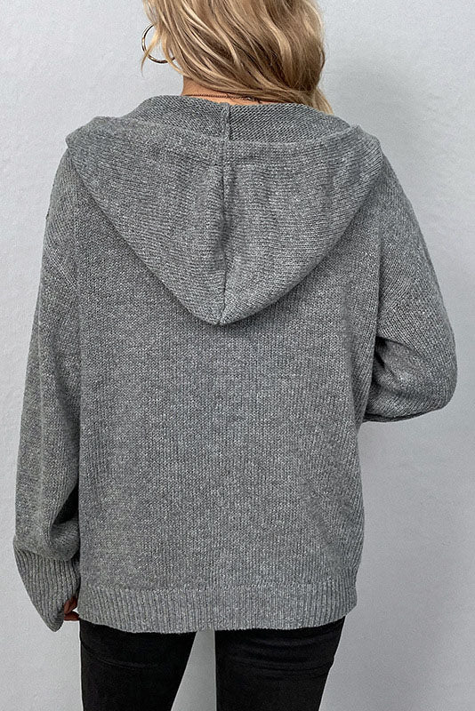 GR Kapuzen einreihiger Kordelzug Strickcardigan