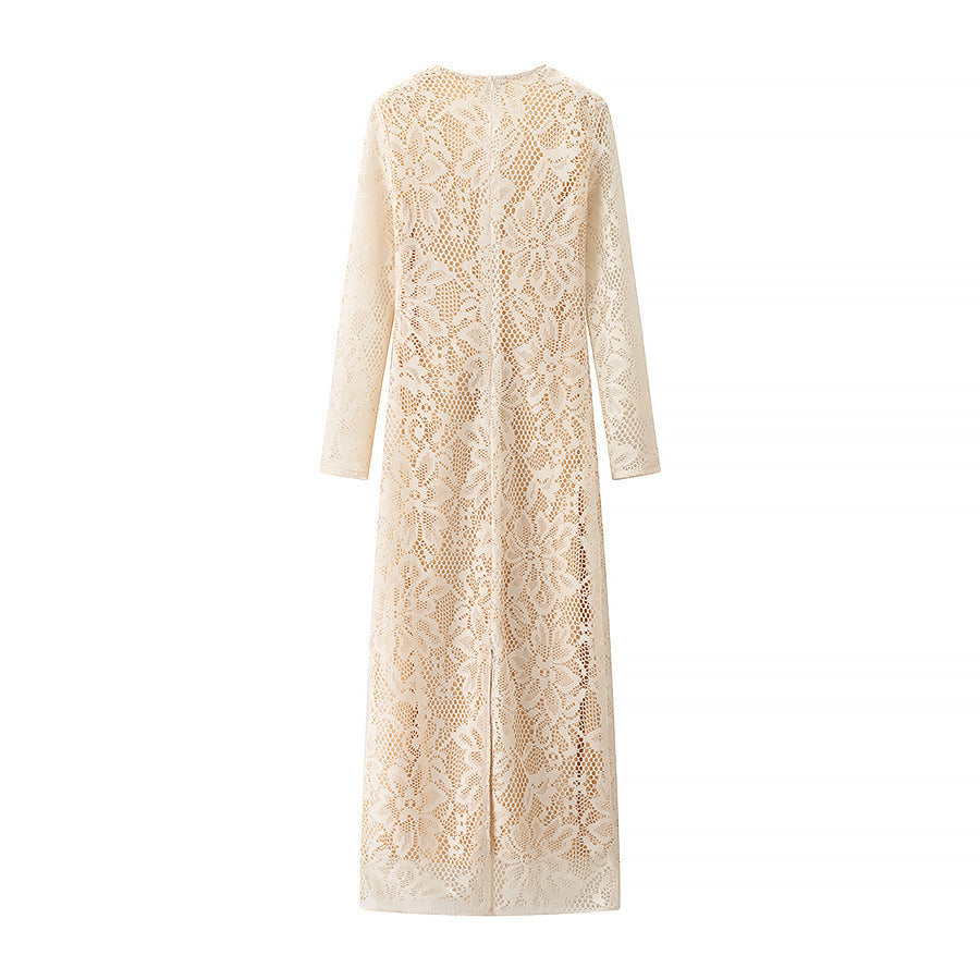 GR | Spitze Kleid Langes Elegantes Bodycon Tiefer V-ausschnitt Schmale Taille Lange Ärmel
