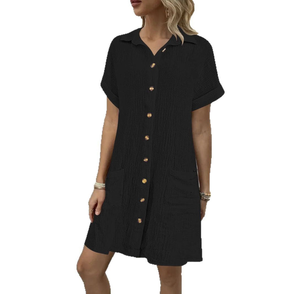 Damen Knielanges Hemdblusenkleid mit knopfbarem Design und praktischen Taschen GR
