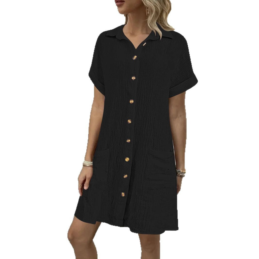 Damen Knielanges Hemdblusenkleid mit knopfbarem Design und praktischen Taschen GR