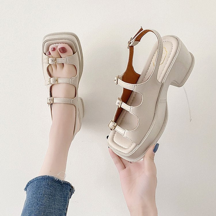 Women's platform sandals with adjustable straps and fashionable block heel, size GR