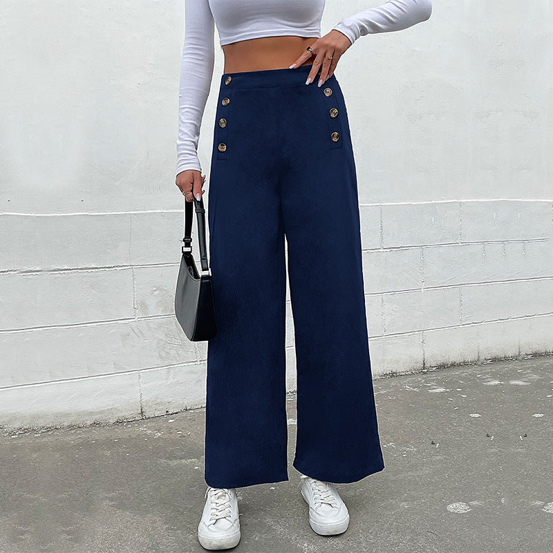 Damen Weite Hose mit dekorativen Knöpfen GR