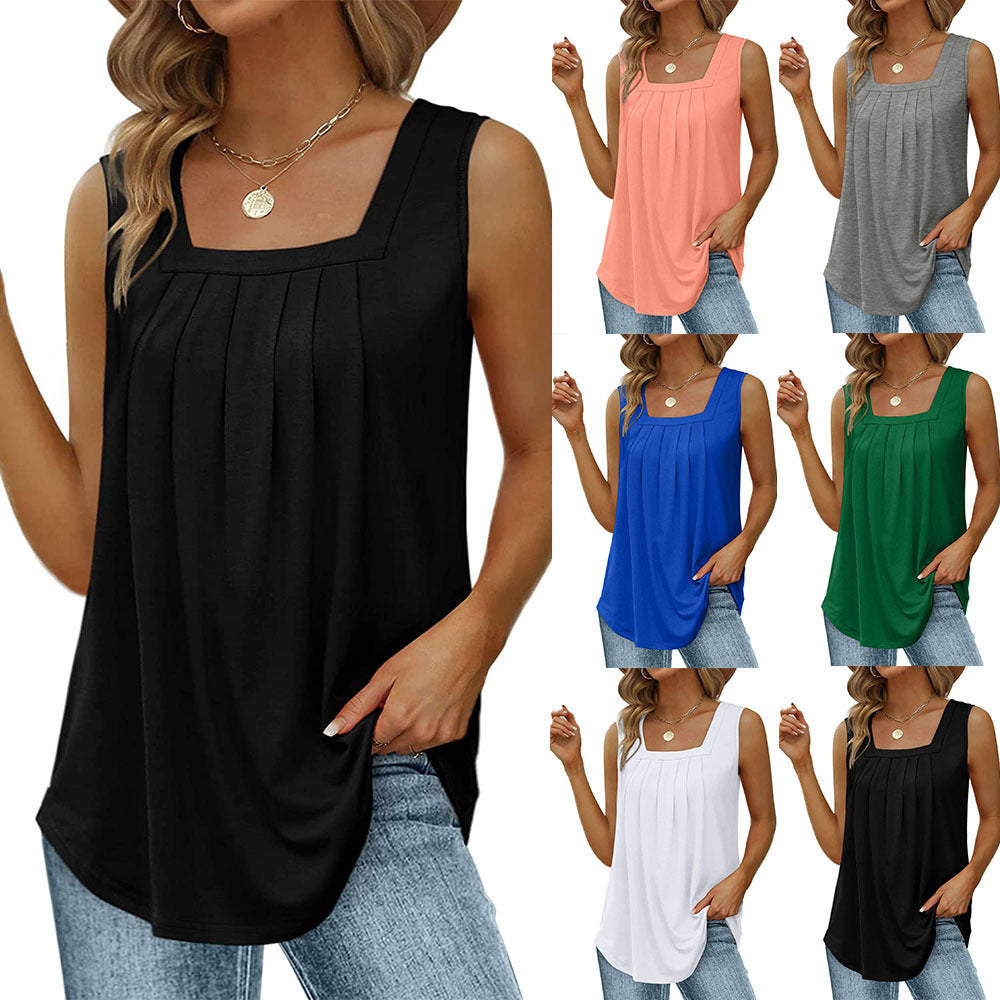Women's lightweight tank top with an elegant square neckline and floral print, size S