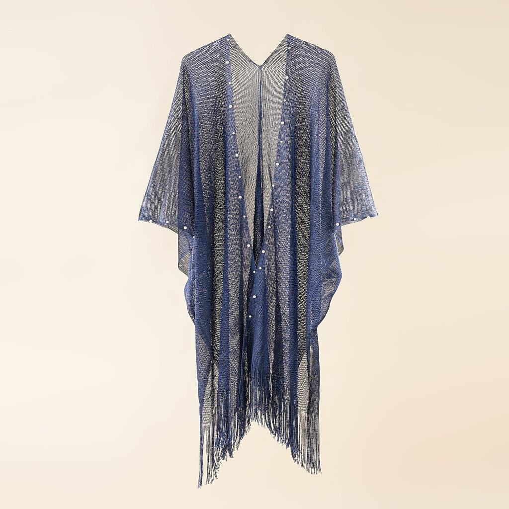 Women's transparent kaftan with fringed edges and elegant design, size GR