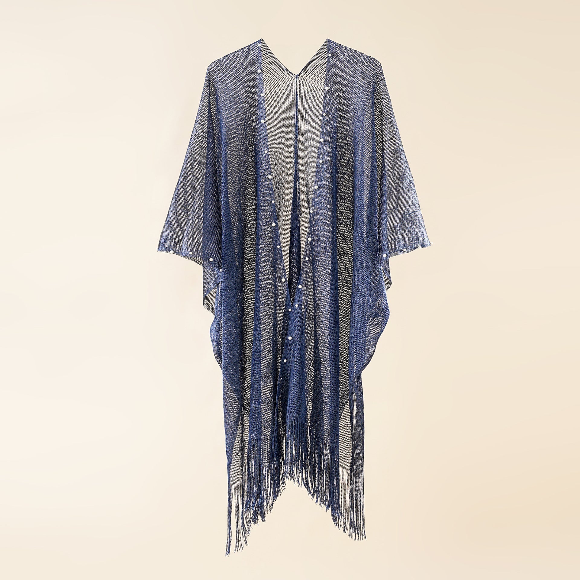 Women's transparent kaftan with fringed edges and elegant design, size GR
