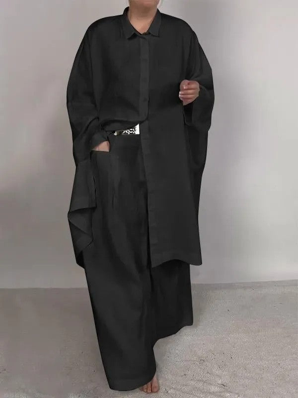 GR | Solid Color Wide Leg Two-Piece Set 