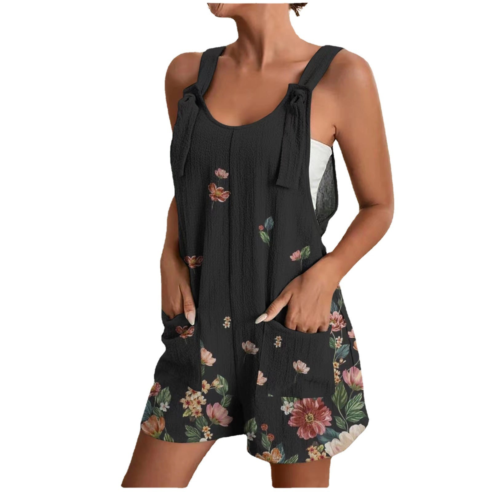 Women's airy jumpsuit with floral patterns and practical pockets, size S