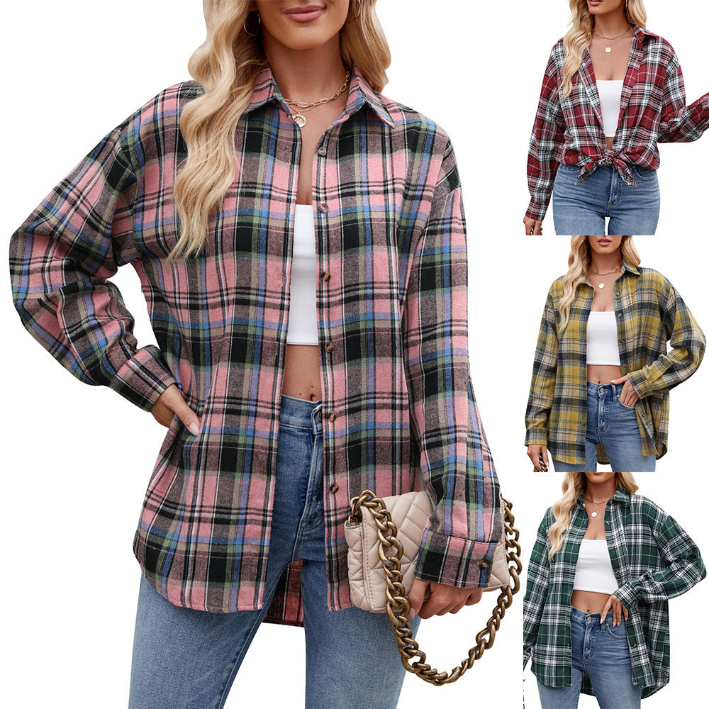 Women's Checkered Oversized Shirt Blouse GR