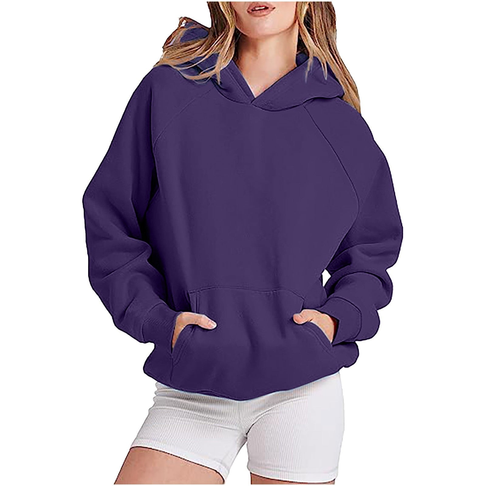 Damen lässiger Kapuzenpullover mit hohem Kragen und praktischen Taschen GR