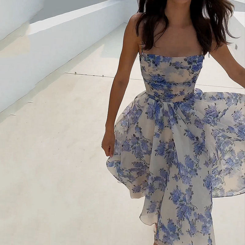 GR | Elegant strap print High-quality dress