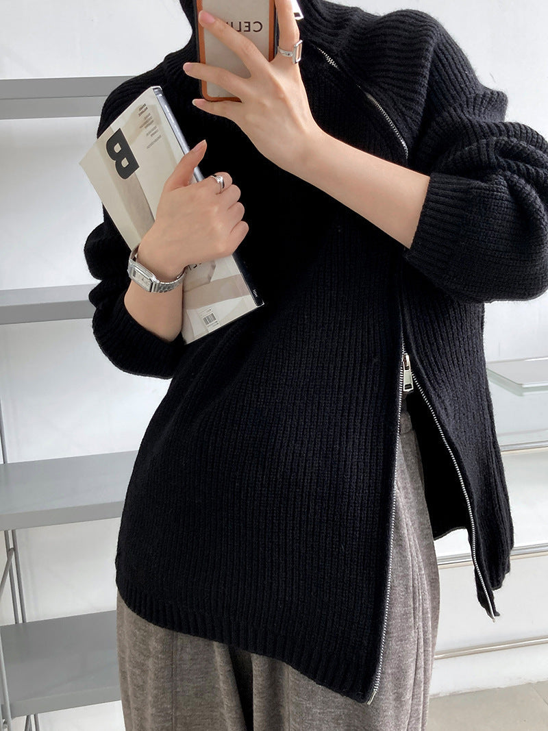 GR Rollkragenpullover mit Seitenschlitz einfarbig gestrickt