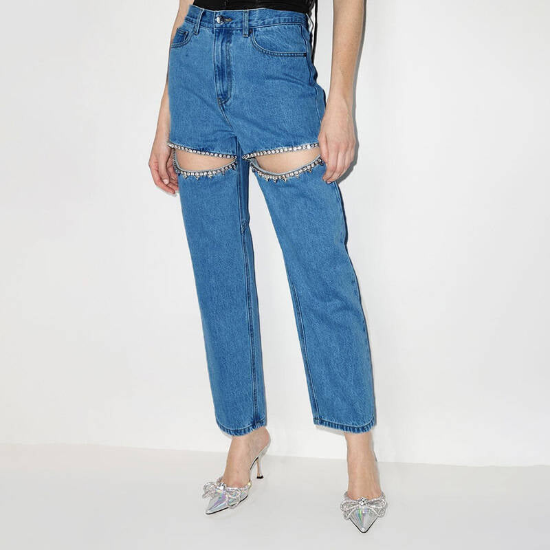 Women's jeans with cut-outs and sparkling details, size GR