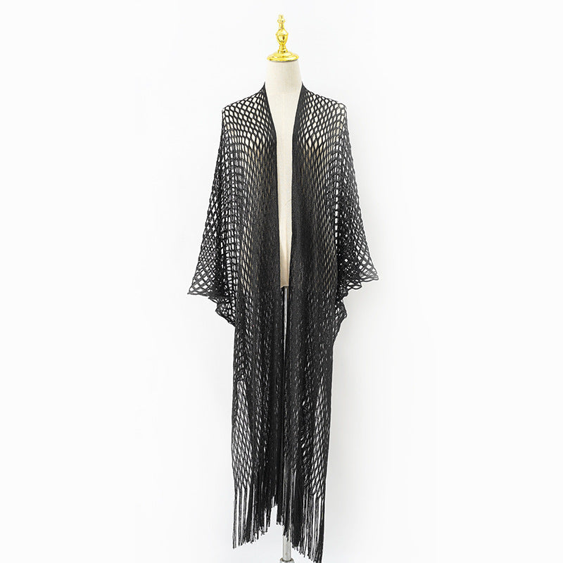 Women's elegant transparent kaftan with long fringe, size GR
