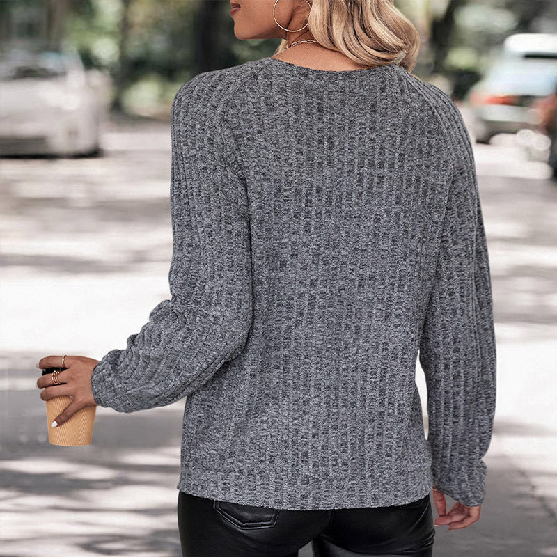 Women's casual knit sweater with textured pattern and round neck, size