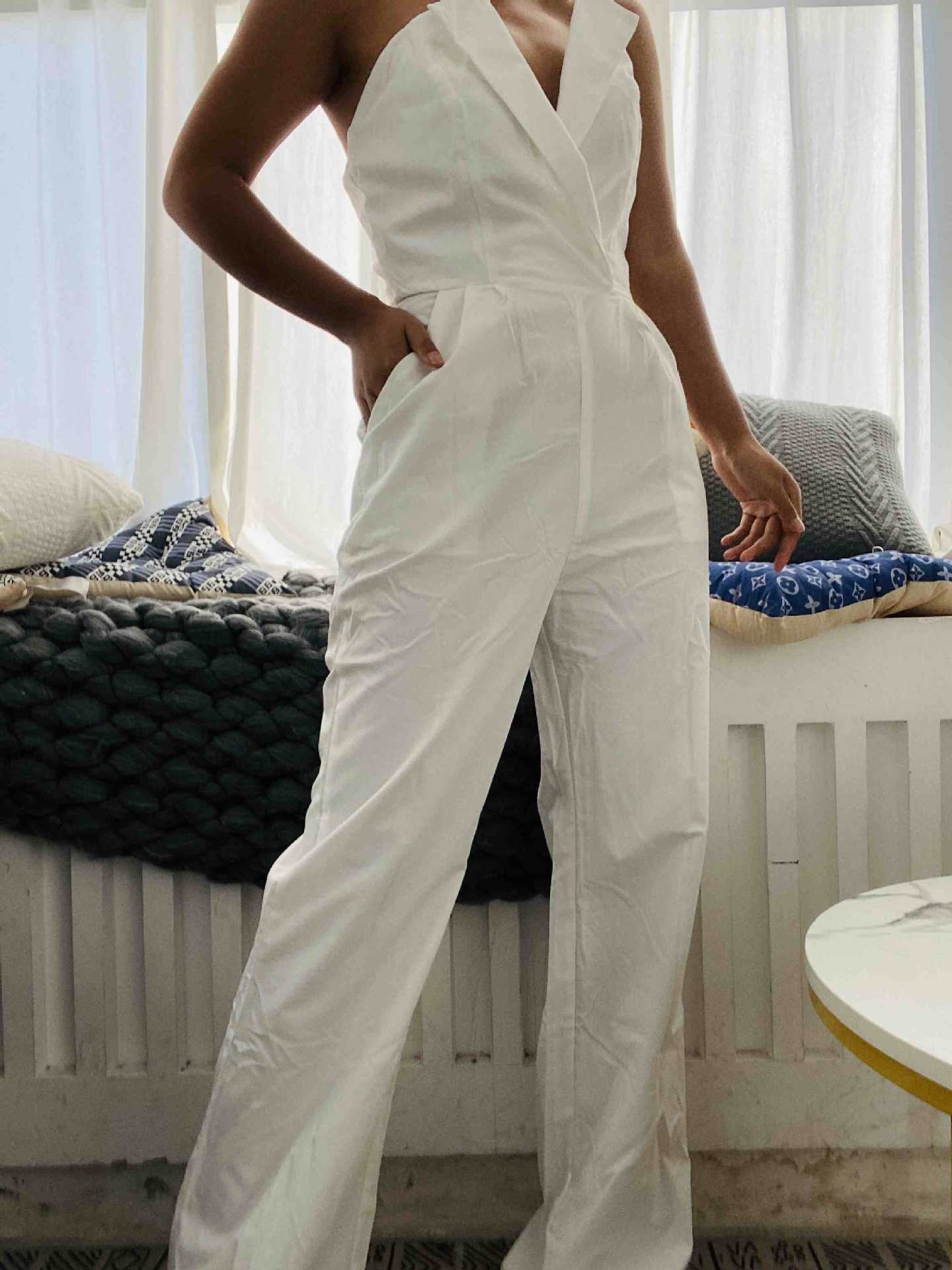 GR | Asymmetrical lapel mid-waist commuter jumpsuit 