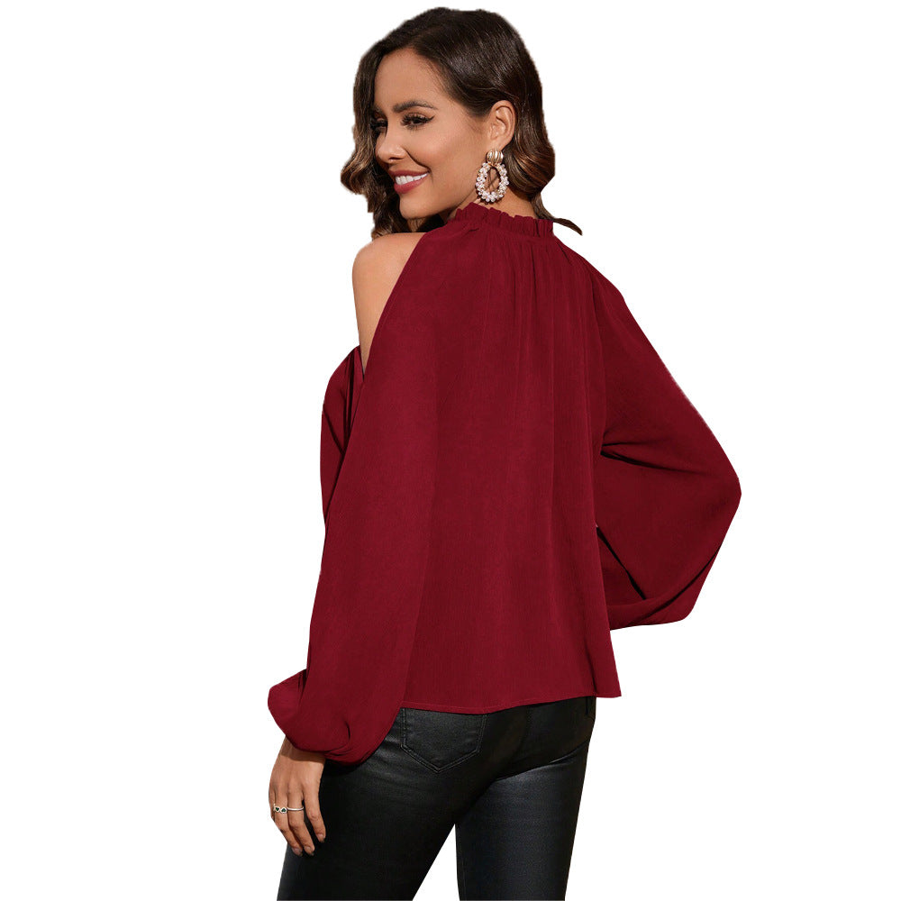 Damen Elegante Bluse mit Schulter-Ausschnitten und Rüschendetails GR