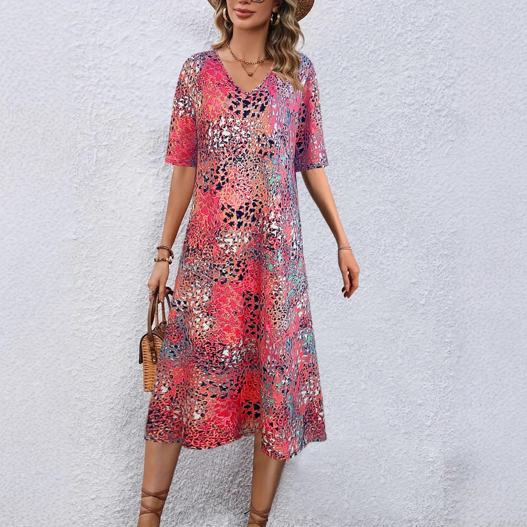 Women's V-neck midi dress in a casual animal print style, size S