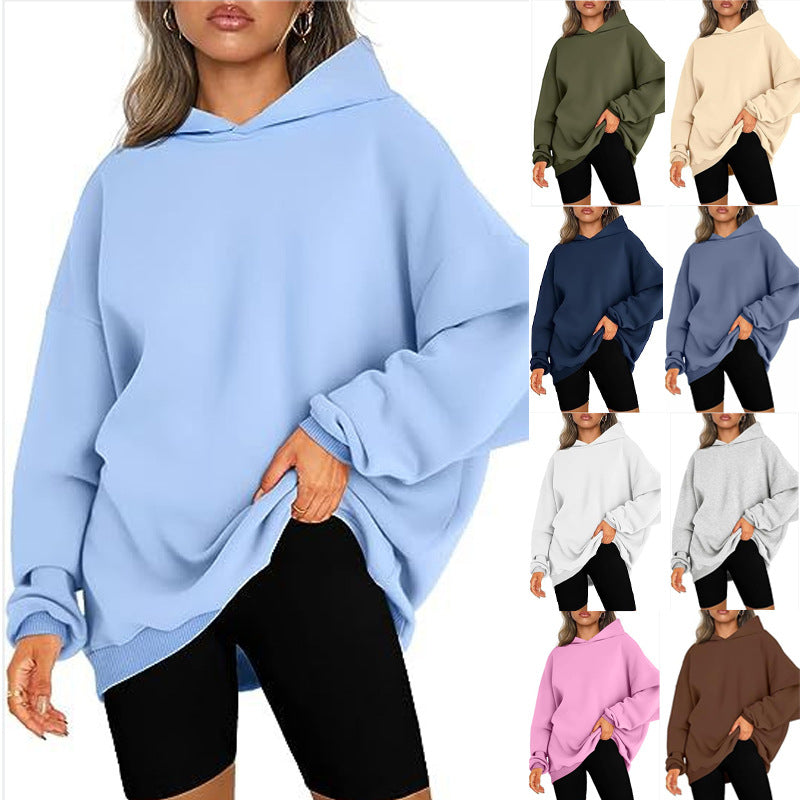 Damen oversized Kapuzenpullover mit seitlichen Schlitzen GR
