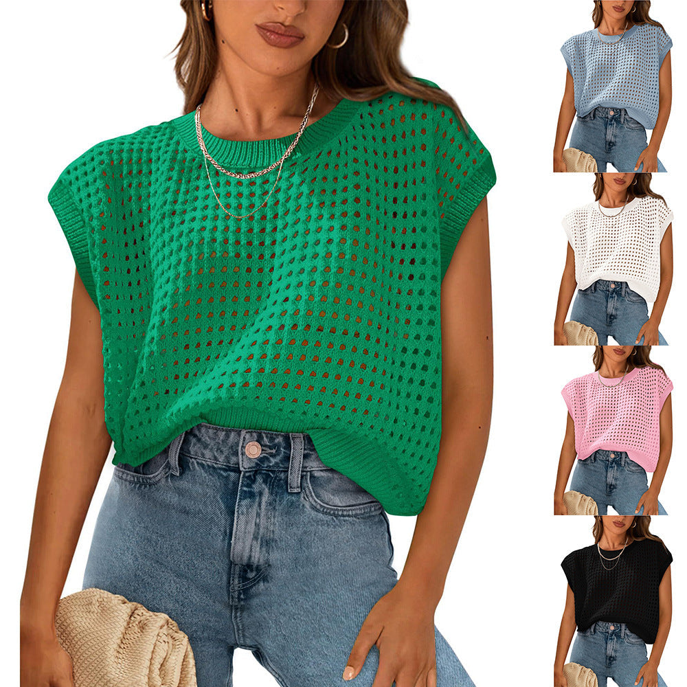 Women's casual knit top with airy mesh structure, size