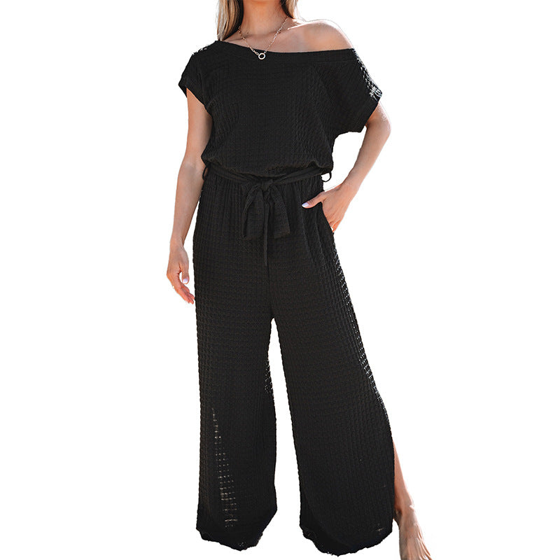 Women's casual jumpsuit with a wide cut and elasticated waistband, size