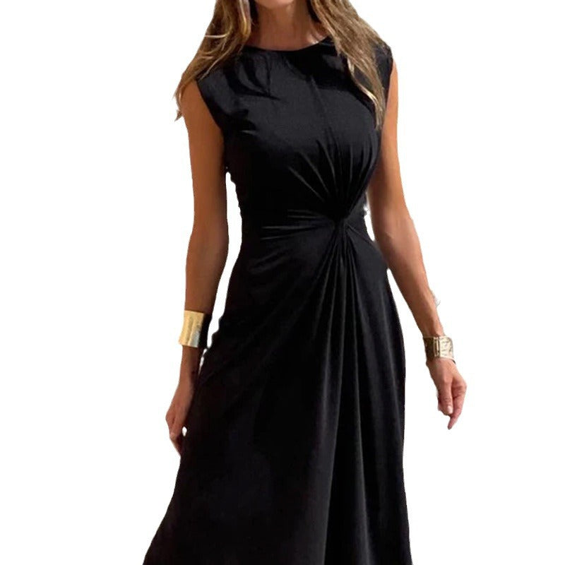 Women's elegant evening dress with chic pleats and figure-hugging cut, size [size missing]