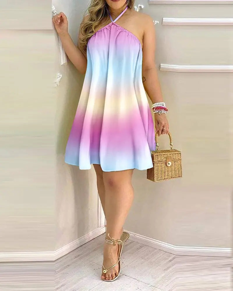 GR | Bedrucktes Cold Shoulder Halter Tie Kleid