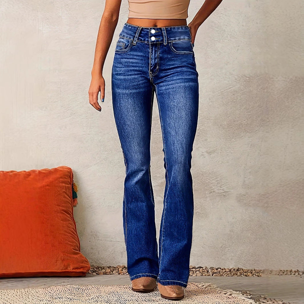Damen Bootcut Jeans mit hohem Bundle und modischen Details GR