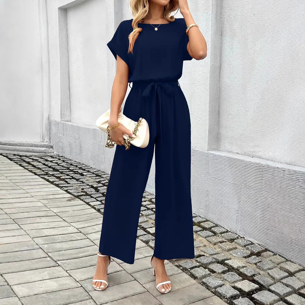 Women's jumpsuit with wide legs and waist belt, size