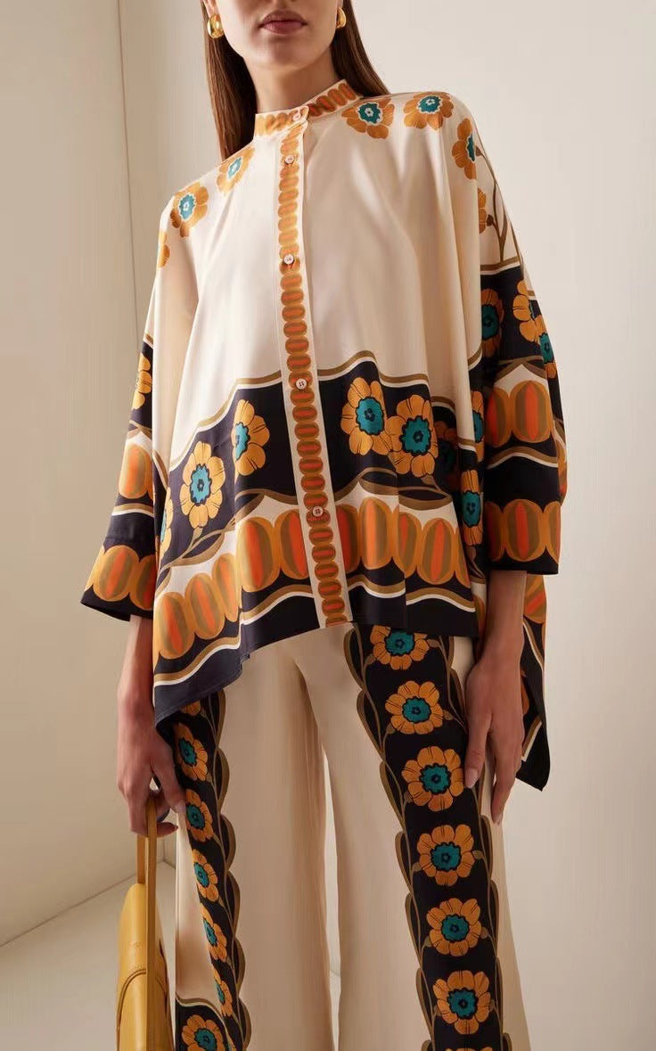 GR | Stand-up collar top and trouser set 