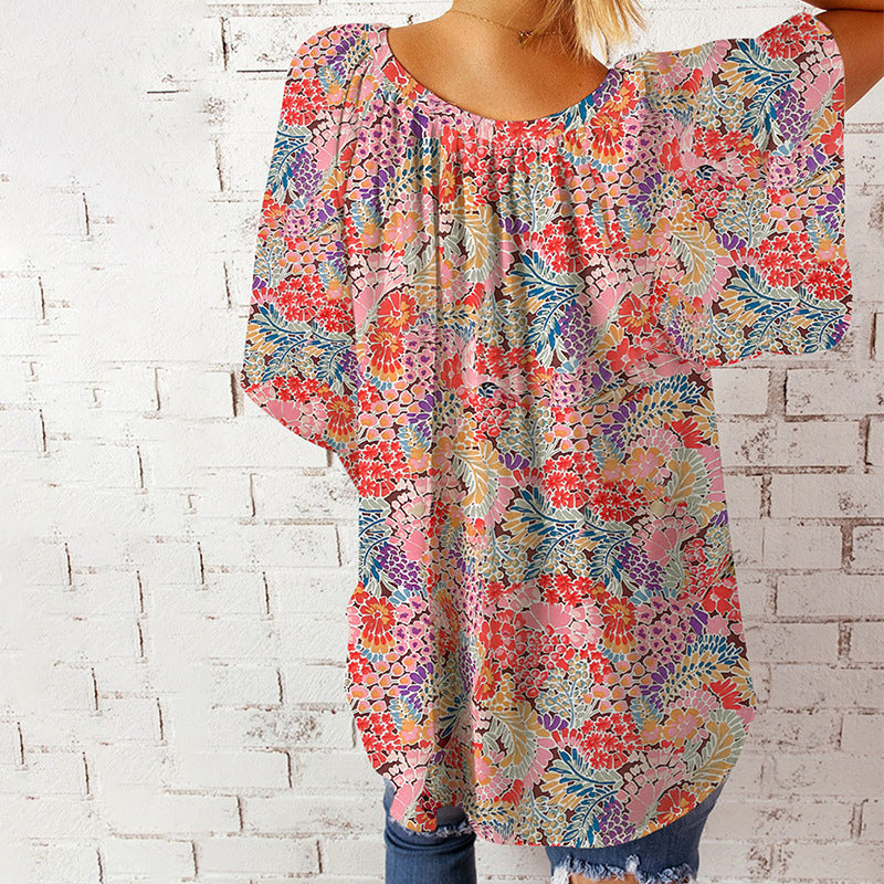 Damen Bluse mit floralem Design und lockerem Schnitt GR