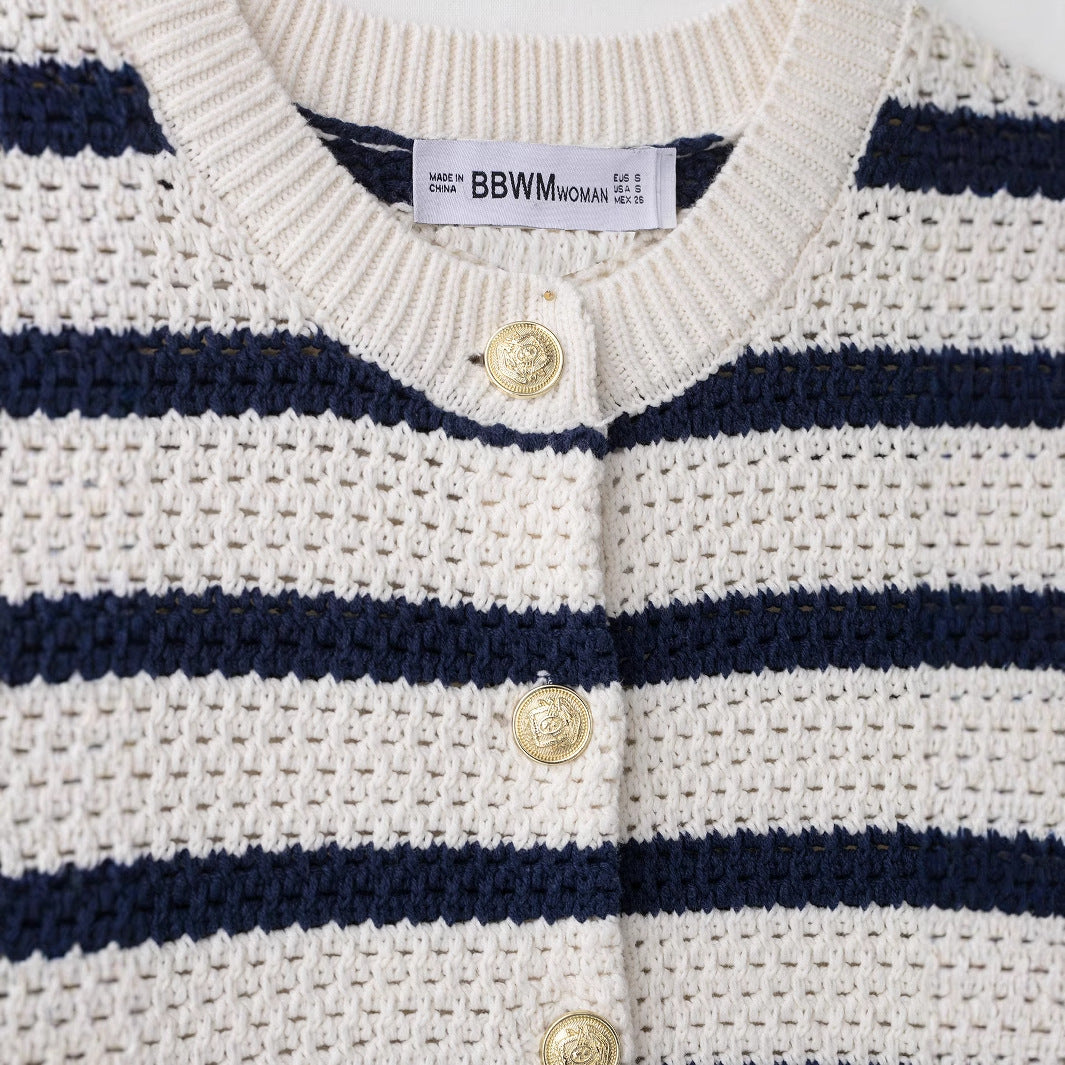 Damen Kurzarm-Strickjacke mit auffälligem Streifenmuster und zeitlosem Design GR
