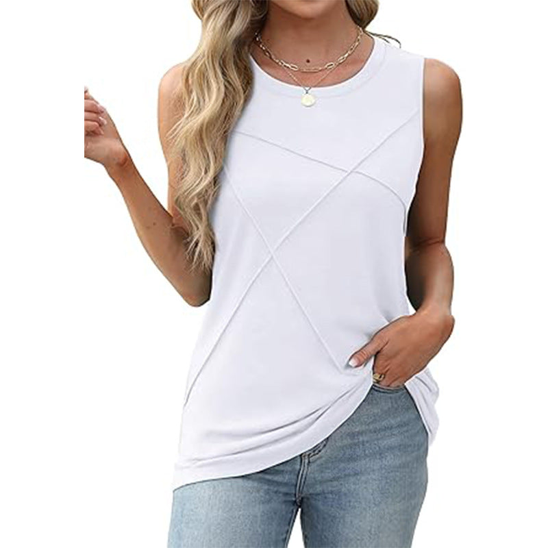 Women's sleeveless T-shirt with modern geometric design, size