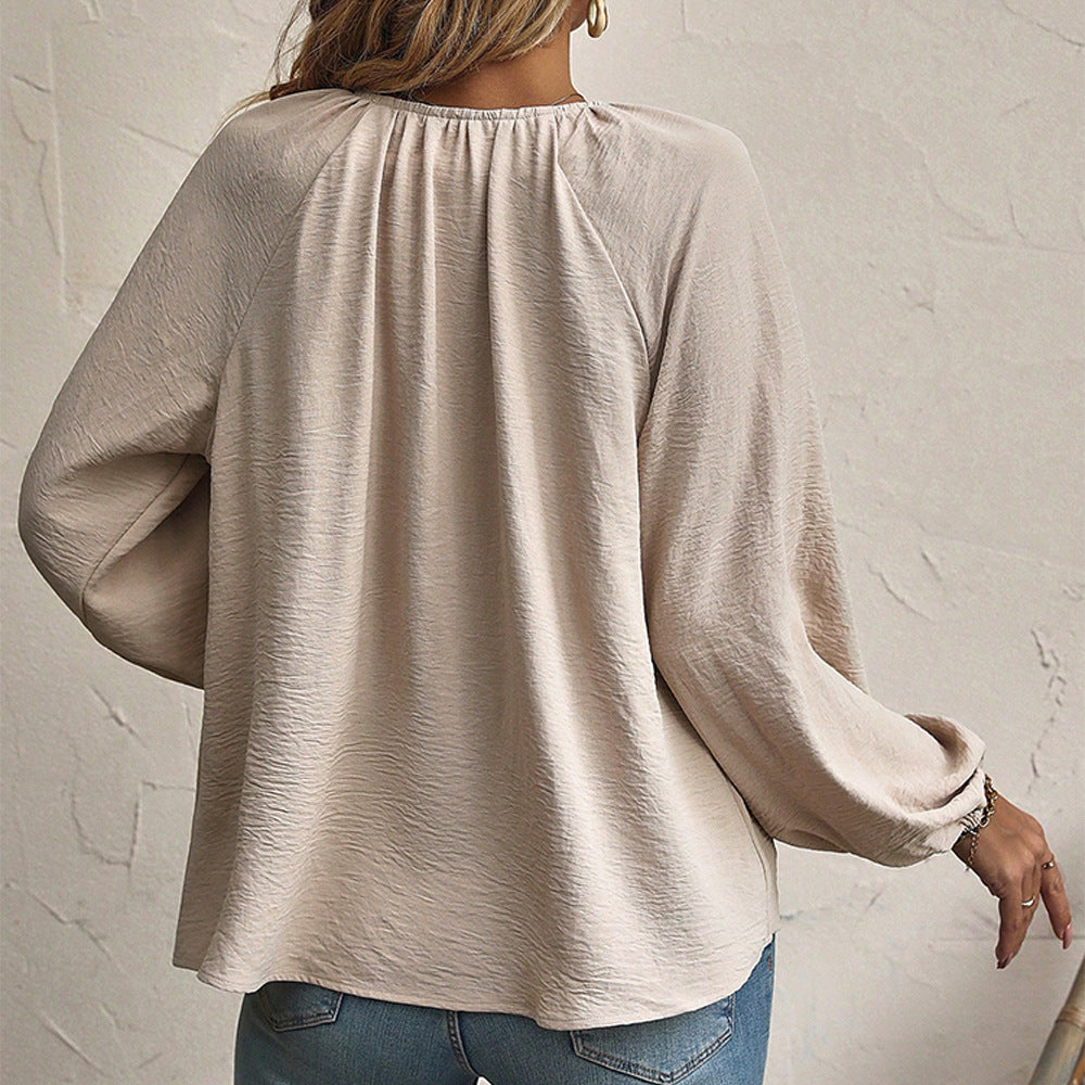 Damen Blusenshirt mit modischen Rüschendetails und verstellbarem Kordelzug GR