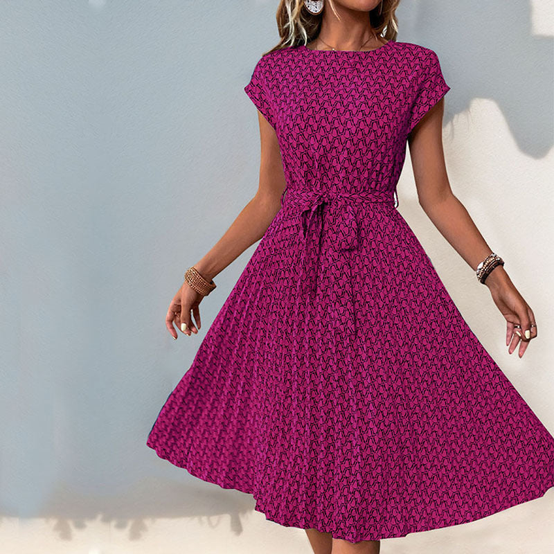 Women's midi dress with asymmetrical cut and fashionable tie belt, size