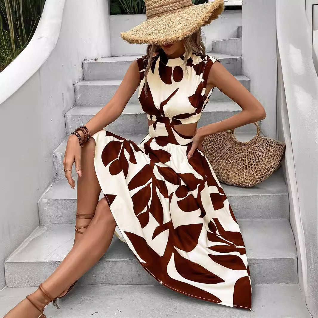 Damen Asymmetrisches Kleid mit Cut-Out-Details und floralem Design GR