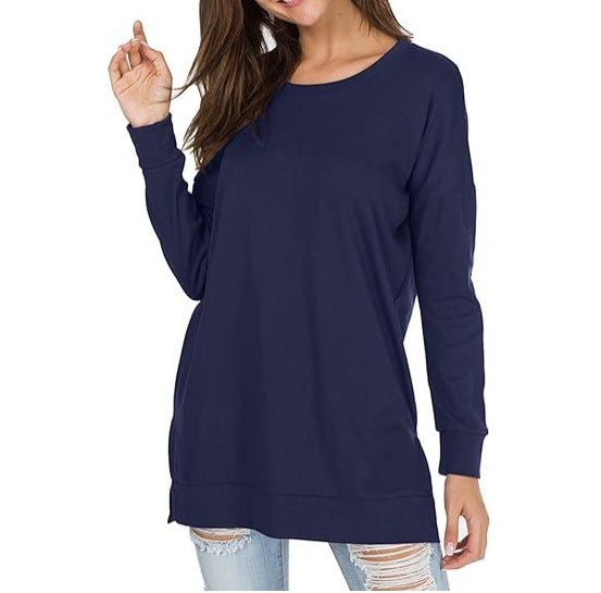 GR | Einfarbiges Rundhals-Casual-Top