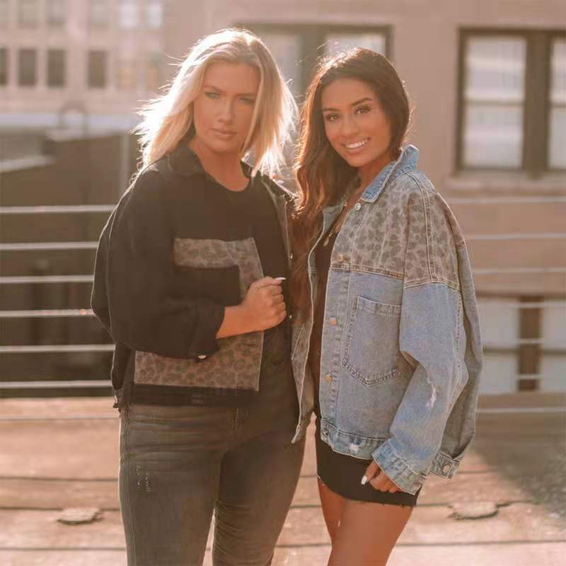 Women's denim jacket with a unique animal print and relaxed fit, size [size missing]