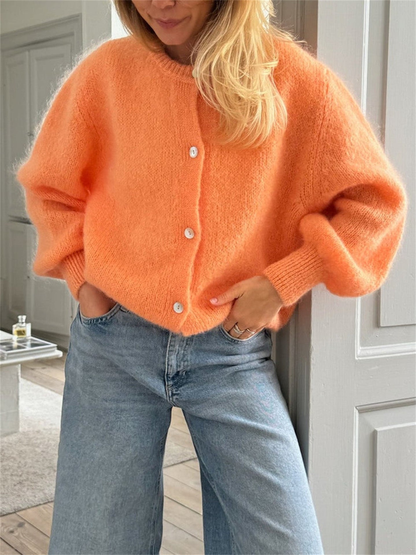 GR | Strick Frauen Strickjacke Mit Knöpfen