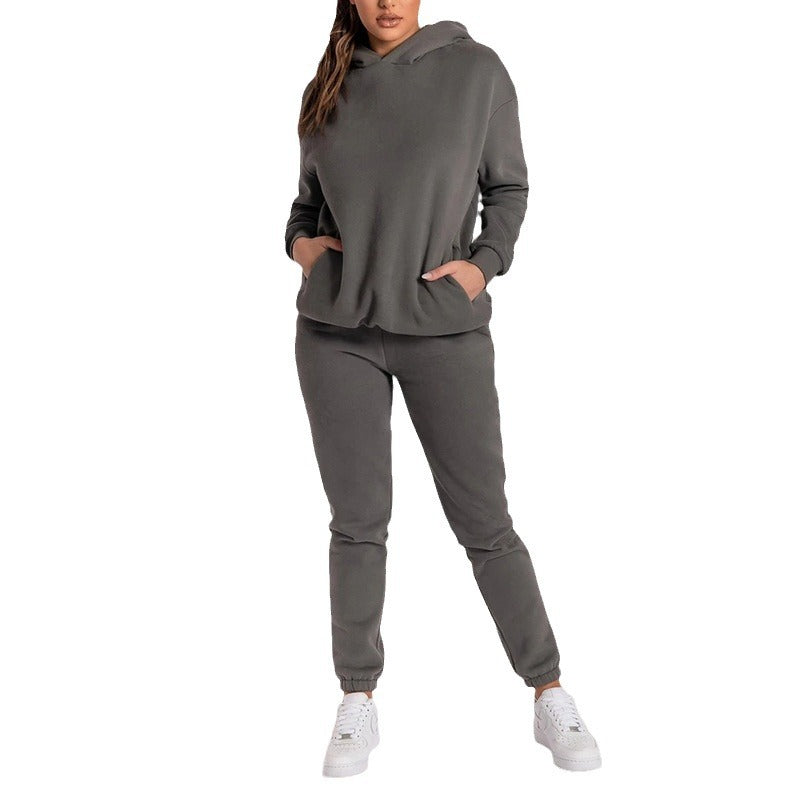 Women's Casual Hoodie Tracksuit with Practical Pockets and Elastic Waistband, Size