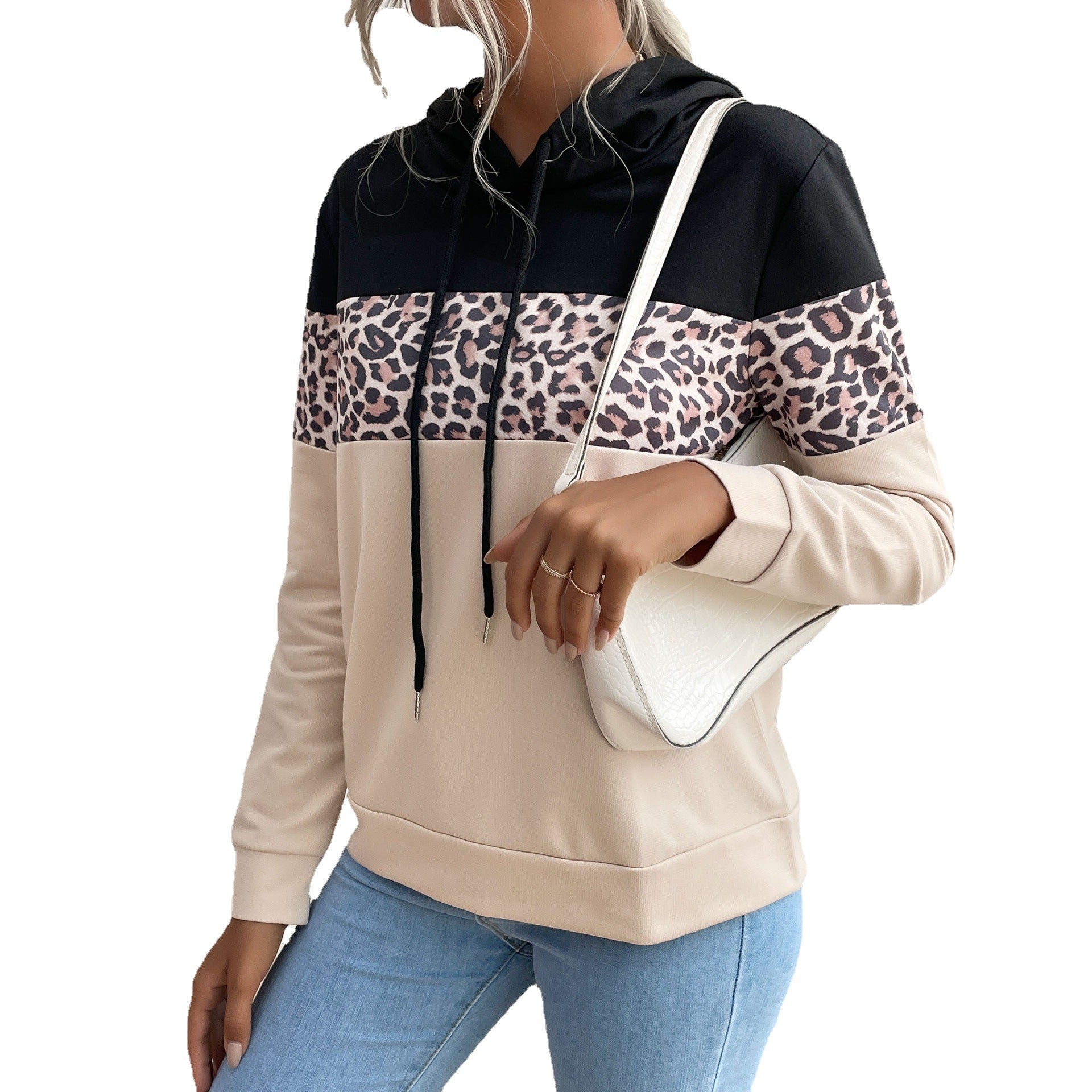 Damen Kapuzenpullover mit modischem Leoparden-Muster und sportlicher Passform GR