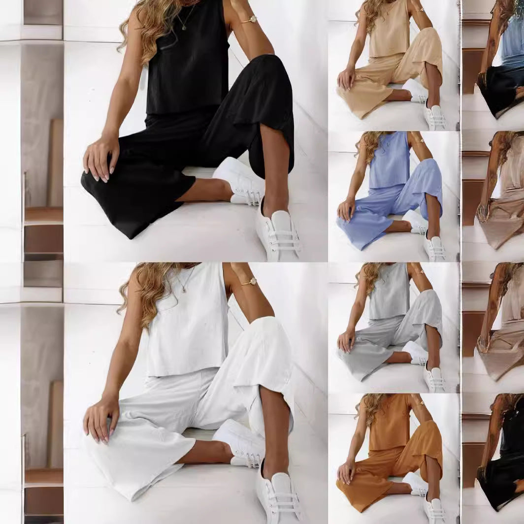Women's relaxed top and wide-leg trousers set, size