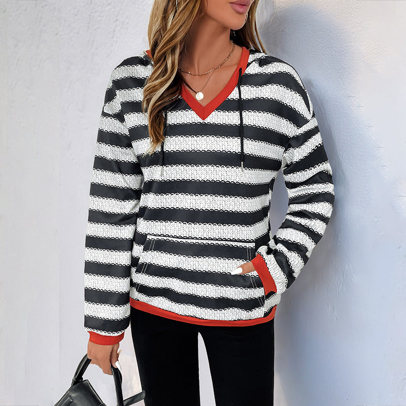 Damen Kapuzenpullover mit modernem Streifen-Muster und praktischem Kängurutasche GR