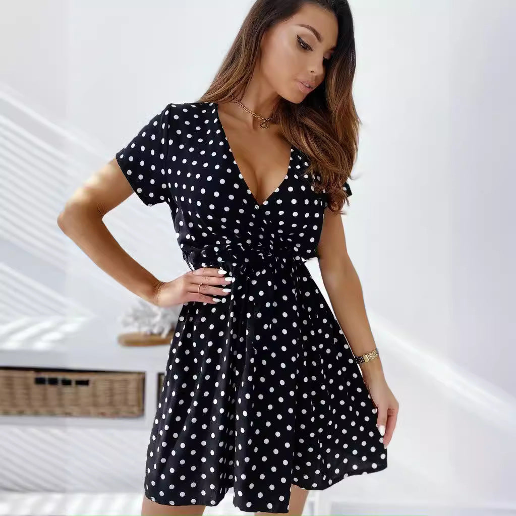 GR | Kurzarm V-Neck Gummizug Bindekleid